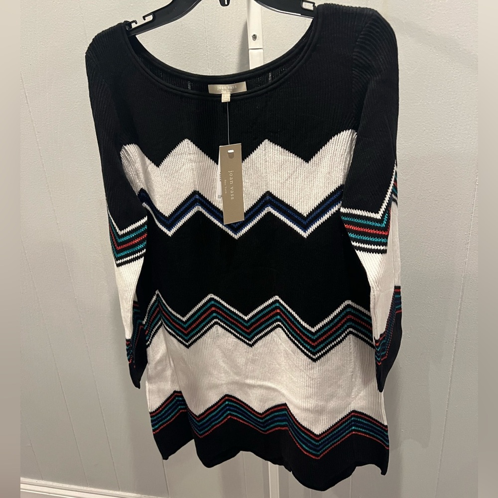 Joan Vass black/white/persimmon pull over tunic sweater NWT multiple sizes